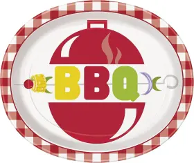 Unique 011179249381 Classic Bbq Oval Serving Plates 8 Ct 12 Inch X 10 Disposable Paper Party Supplies