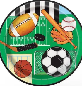 Unique 011179421640 7 Inch Classic Sports Paper Dessert Plates 8ct