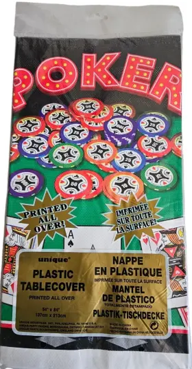 14343 Unique Poker Party Plastic Table Cover Casino Tablecloth 54 Inch X 84 Cards Games Chips
