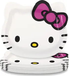 41618 Unique White Hello Kitty Shaped Paper Plates - 8.50 Inch X 7.38