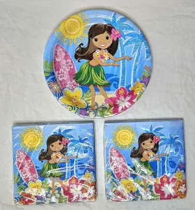 48252 Unique Hula Beach Party Supplies 16 Ct X2 Luncheon Napkins And Plates Hawaiian Girl Lei