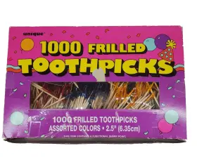 4913 Unique #4913 Box Of 900-1000 Frilled Toothpicks Assorted Colors 2.5 Inch Functional Sharp Point