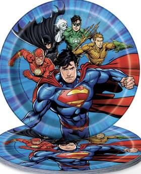 Unique 49964 Round Dessert Paper Plates - 7 Inch Justice League 8 Pcs