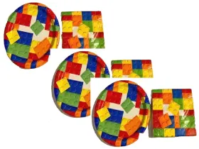 58234 Unique Building Blocks Plates And Napkins Paper Serve 24 Birthday Guests Colorful