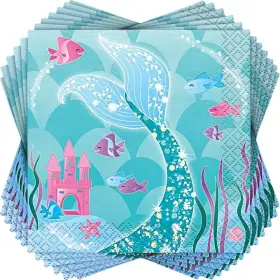 58321 Unique Mermaid Design Beverage Napkins Pack Of 16 - Enchanting 5 Inch X Multicolor
