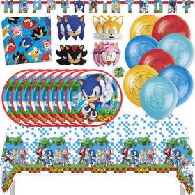 Unique 801531008998 Sonic Birthday Party Kit With Tablecloth Plates Napkins Balloons Banner