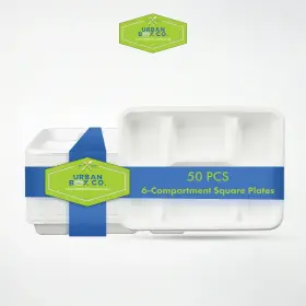 6-compartment Unique Box Co 659465233524 Urban Meal Trays Heavy-duty Design Plates 50 Pack