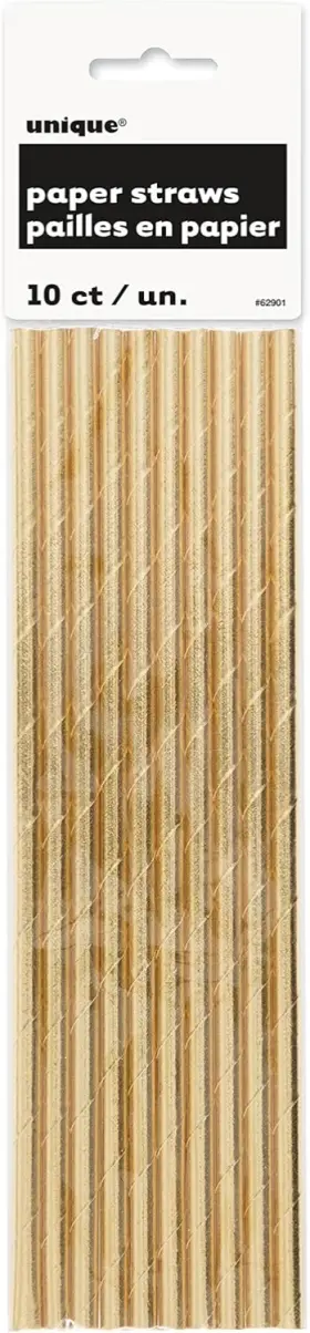 Unique Industries 011179629015 40 Straws Paper Gold 8.25 Inch Party Supplies
