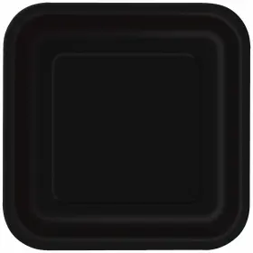 Unique Party 011179320288 Black Square Disposable Paper Dessert Plates 7ftft 16 Pieces For Parties Weddings