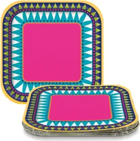 Unique Party 011179734443 Boho Fiesta Square Dessert Plates 10 Ct