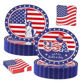 Uodbuyo Uo-ju-fo-100 100pcs 4th Of July Oval Paper Plates And Napkins 10 Inch X 12 Large Fourth
