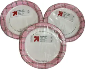 Up & Target 041594429044 Sealed And Heavy Duty Paper Plates 3 Packs 60 Total 10 Inch Pink Red Green White