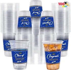 17315 Us Corp 100 Pcs 16oz Graduation Party Plastic Cups Blue Grad Disposable For Clas