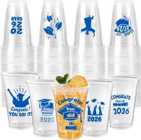 Us Corp 313030881885 24 Pcs 16oz Graduation Party Plastic Cups Blue Designs Disposable For