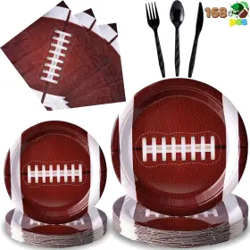 Us Corp 313046272240 168 Pcs Football Party Supplies Tableware Set 24pcs 9ftft Plates 7ftft Plate
