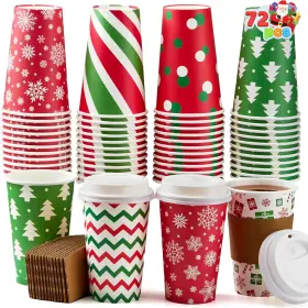 Us Corp 445006337348 72 Pcs Christmas Disposable Party Paper Cups 16 Oz Merry Coffee