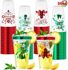 Us Corp 726084864559 36 Pcs Christmas Plastic Cups Disposable 16 Oz Red And Green