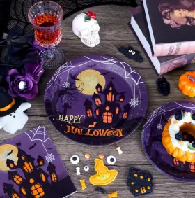 Us Corp 744110903096 200 Pcs Halloween Party Plates And Napkins Dinnerware Set Supplies