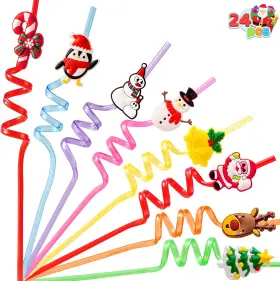 Us Corp 744759578105 24 Pcs Christmas Plastic Straws 8 Colors Reusable Drinking For Xmas Part