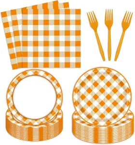 Ek8wn2 Utolily 96pcs Orange White Buffalo Checked Plaid Party Supplies Disposable Fall Harvest