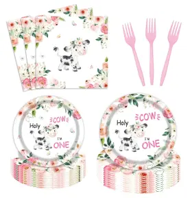 Ho-tzzpzj-bs038 Utolily 96pcs Holy Cow Iftm One Birthday Party Supplies For Girl First Pa