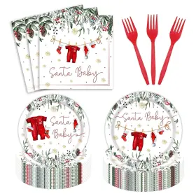 Ho-tzzpzj-bs133 Utolily 96 Pcs Christmas Baby Shower Party Plates And Napkins Santa Suppli