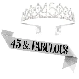 Sashtiara45-sl Uvatahona 45th Birthday Sash And Tiara For Women 45 Fabulous Crown Decorations Gifts