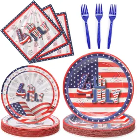 Id703 Uvtqssp Uvtssp 96 Pcs Independence Day Paper Plates And Napkins American Flag Patriotic