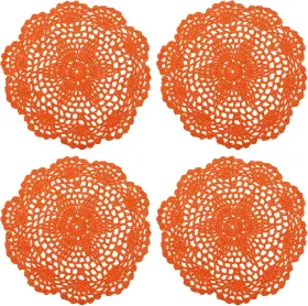 A24012400ux0856 Uxcell Crochet Doilies 4pcs 8 Inch - Handmade Cotton Coaster Orange