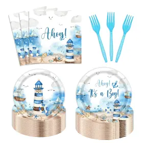 Va-tzzpzj-bs070 Vanulus 96pcs Ahoy Nautical Boy Baby Shower Party Supplies Its A Blue Marine Sea