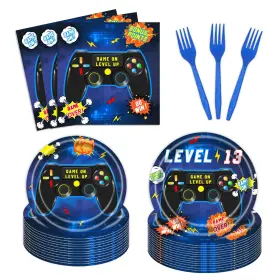 Va-tzzpzj-bs080 Vanulus 96 Pcs 13th Birthday Video Game Party Tableware Set Disposable Level 13 Unlo