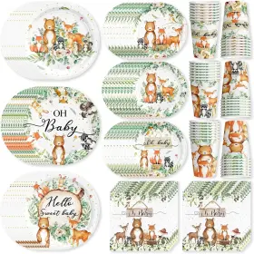 Vdesfueby 789537833236 130 Pcs Woodland Baby Shower Party Supplies For Boys Girls Forest Animal Wild