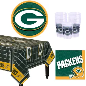 52553 Veil Entertainment Green Bay Packers Plates Napkins Cups Table Cover Football Party Pack Serves 8