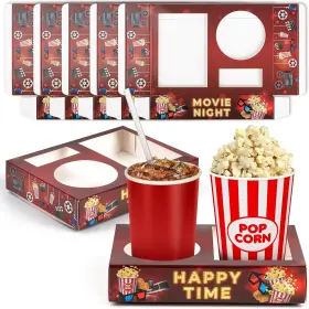 Velatyvio 762949207376 16pcs Movie Night Snack Trays Disposable Paper Popcorn Drink Holder Th