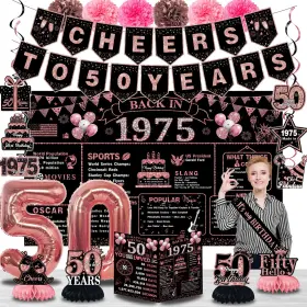 Ve-us-004 Verat 50th Birthday Decorations For Women 22pcs Back In 1975 Banner 50