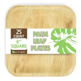 Verterra 812478011187 Palm Leaf Plates 100% Compostable - 8 Inch Square 25-pack Like Di