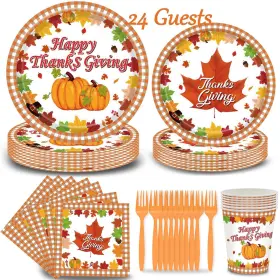 Vhuwe 712110710068 Thanksgiving Plates And Napkins Sets 120 Pcs 9 7 Paper Cups