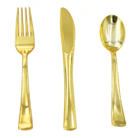 Hond0111c0012 Vicbas 300pcs Gold Plastic Cutlery Set Disposable Flatware Dinnerware Utensils