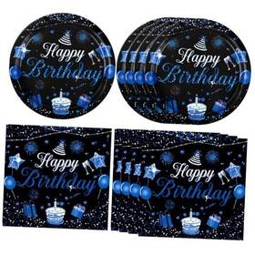 Vienjoyparty Hb361 40 Pcs Birthday Decorations Happy Theme Blue And Black