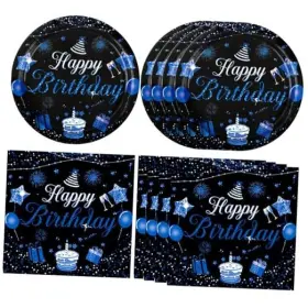 Hb361 Vienjoyparty 40 Pcs Birthday Decorations Happy Theme Blue And Black
