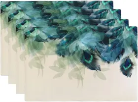 Vigginer-0509-rf-qz-dp-01 Vigginer Teal Peacock Feathers Placemats Set Of 4 Beautiful Blue 12 Inch 18