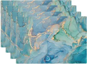 Vigginer-0509-rf-qz-dp-04 Vigginer Teal Marble Placemats Set Of 4 Turquoise Blue Gold Linen 12 Inch 18