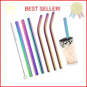 Vinaco 618087189251 Reusable Smoothie And Milkshake Straws 0.5ftft Wide Stainless Steel 10.5ftft