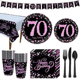 Vinfo 797550432084 Happy 70th Birthday Pink Gold Party Supplies Set For Womendisposable Dinnerware