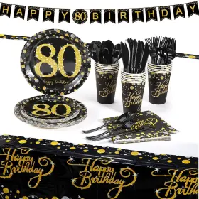 Vinfo 799408941403 80th Birthday Gold Party Supplies Disposable Tableware For 16 Guest 80 Years Bir