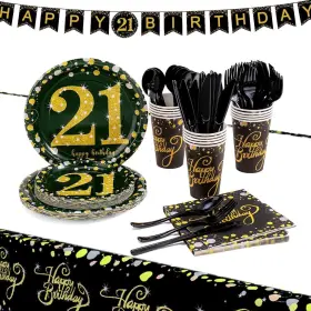 Gold21th Vinfo 21st Birthday Party Supplies Set-16 Guests-black And Gold 21th Plates