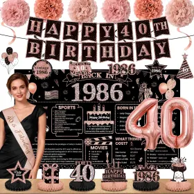 Pdsrw4001 Vinforsoul 40th Birthday Decorations For Women Rose Gold 1986 Happy