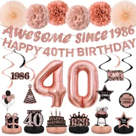 Pdsrw4002 Vinforsoul 40th Birthday Decorations Kit For Women Rose Gold Happy Banner