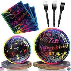 Mm0599 Visit The Gisgfim Store 96 Pcs Music Party Supplies Set - Plates And Napkins For 24 Guests Karaoke Decor