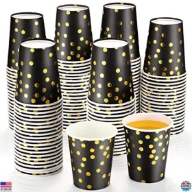 Ae-sieral-2644 Visit The Sieral Store 100 Pcs Black Gold Foil Disposable Paper Cups 9 Oz Polka Dot Party Supplies